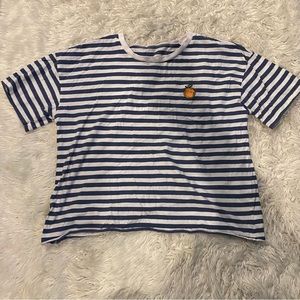 Striped cropped tee with peach embroidery